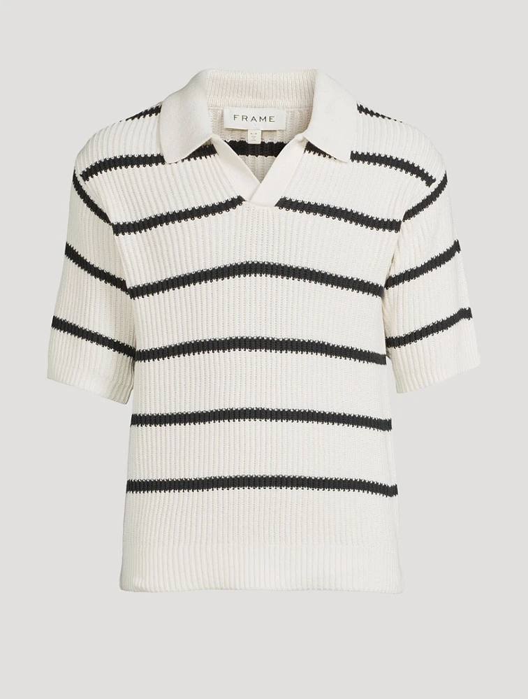 Striped Short-Sleeve Polo Sweater