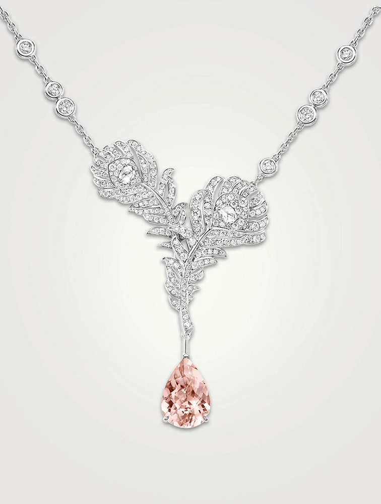 Plume De Paon White Gold Necklace With Morganite And Diamonds