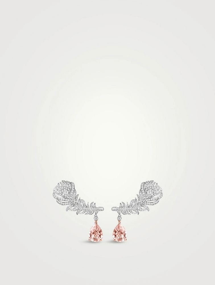 Plume De Paon White Gold Earrings With Morganite And Diamonds