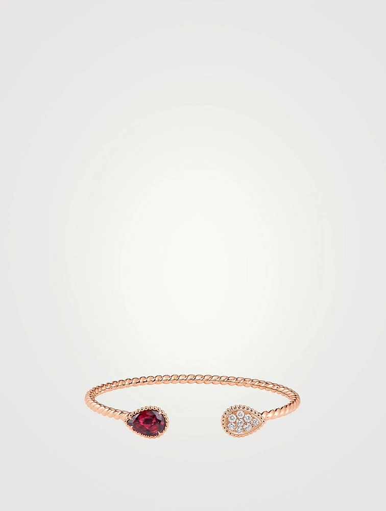 Small Double Serpent Bohème Rose Gold Bracelet With Ruby And Diamonds