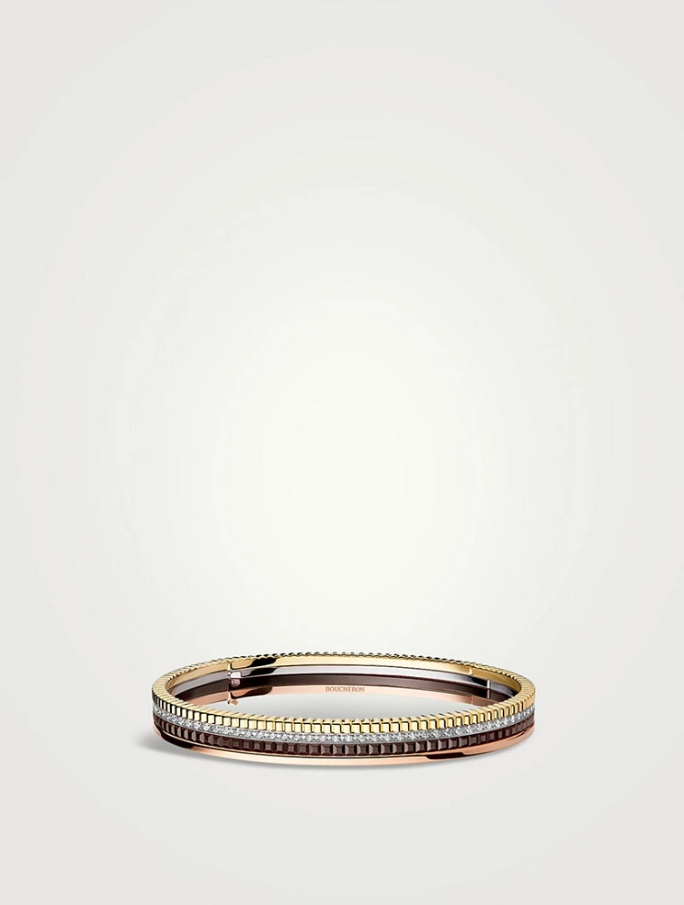Small Quatre Classique Gold Bracelet With Diamonds And Brown PVD