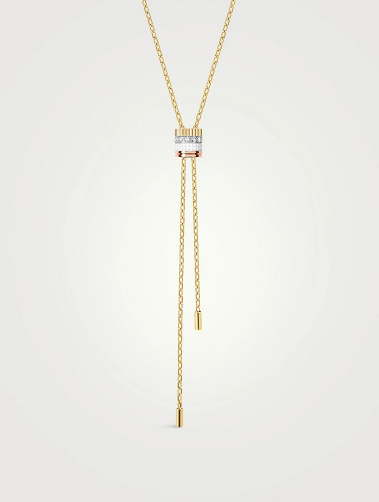 Small Quatre White Edition Gold Tie Necklace With Hyceram And Diamonds