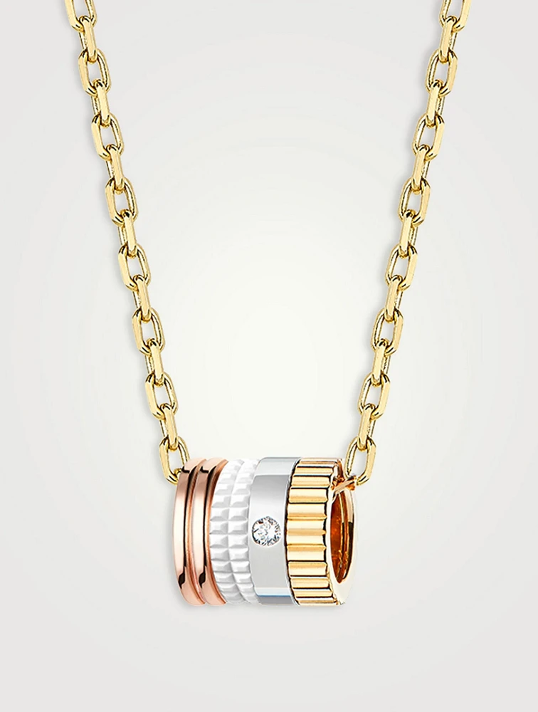 Small White Edition Gold Ring Pendant Necklace With Diamond