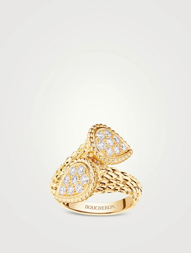 Double Serpent Bohème Gold Ring With Diamonds