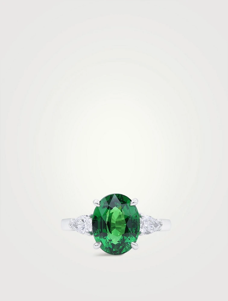 Platinum Tsavorite Ring With Diamonds