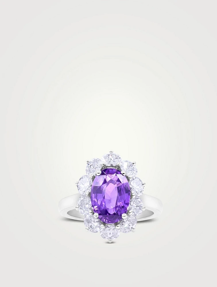 Platinum Unheated Purple Sapphire Ring With Diamonds