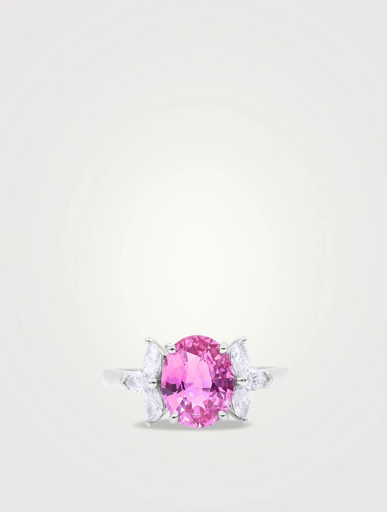 Platinum Pink Sapphire Ring With Diamonds