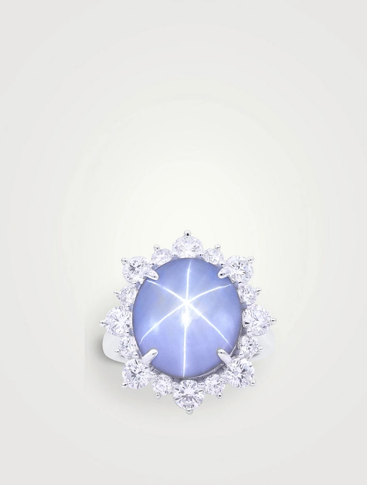 Platinum Star Sapphire Ring With Diamonds