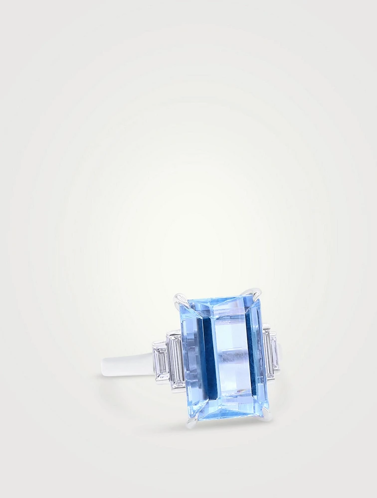 Platinum Aquamarine Ring With Diamonds