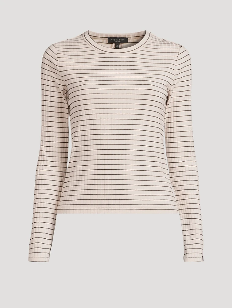 Luca Ribbed Long-Sleeve T-Shirt Stripe Print