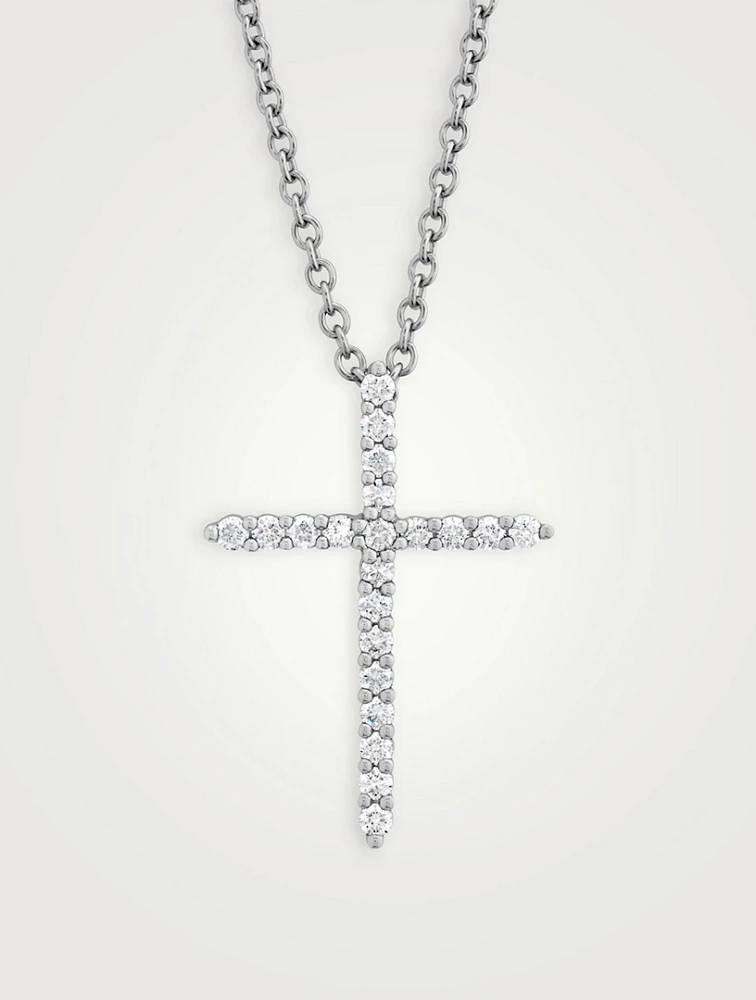 18K White Gold Cross Pendant Necklace With Diamonds