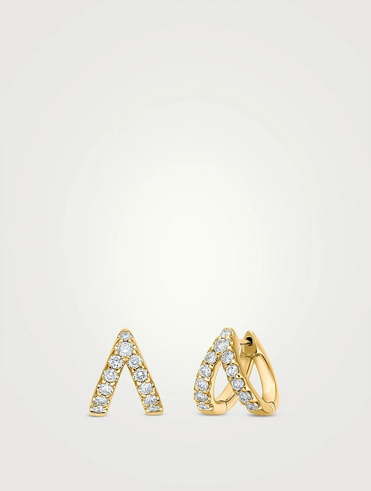 Odessa 18K Gold V Huggie Hoop Earrings With Diamonds