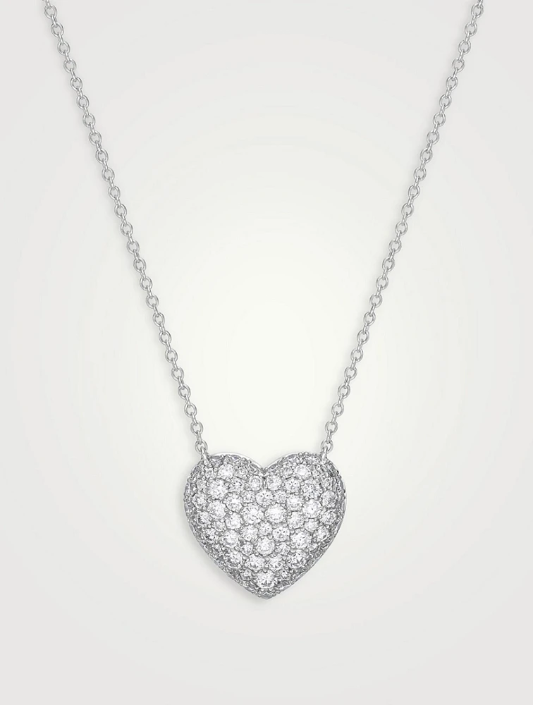 18K White Gold Heart Necklace With Pavé Diamonds