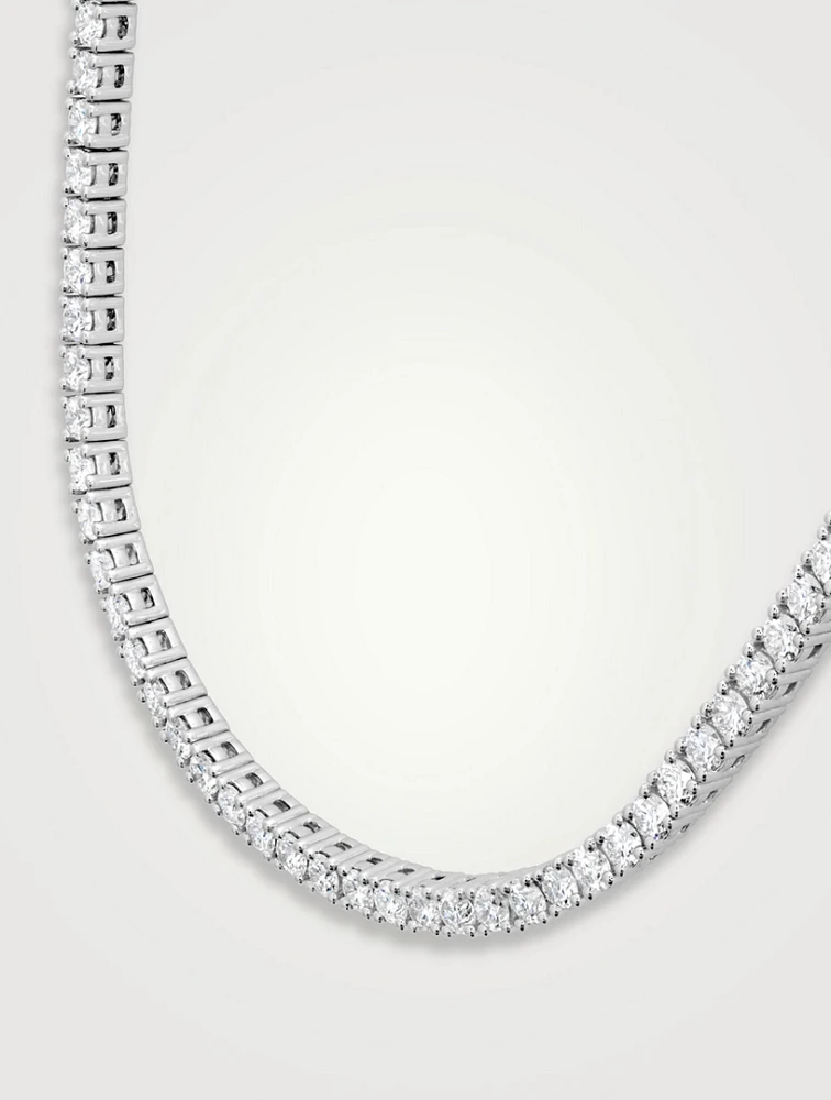 18K White Gold Uniform Half Line Necklace With Diamonds