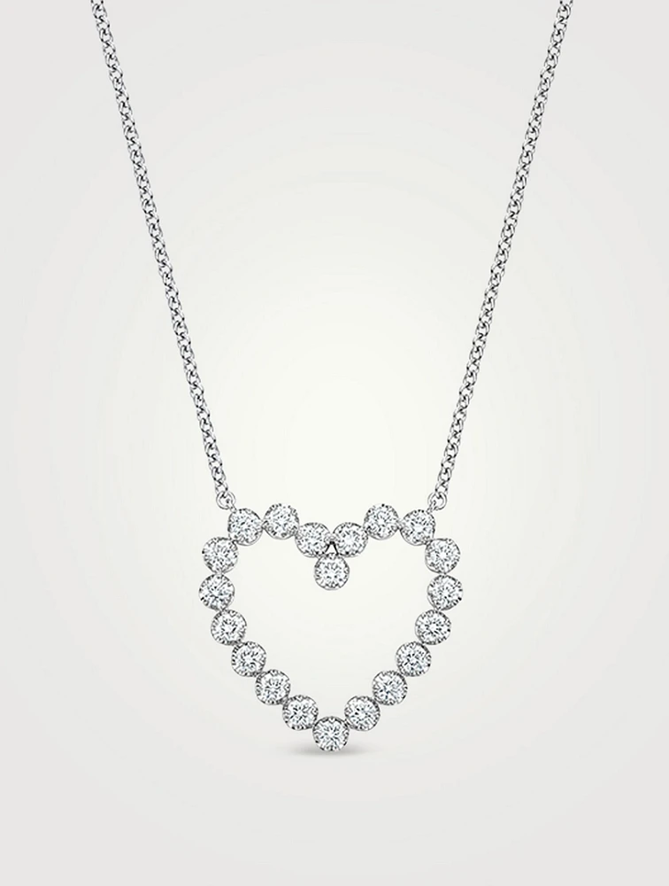 Small Essentials 18K White Gold Heart Pendant Necklace With Diamonds