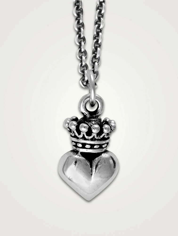 Silver Micro Crowned Heart Pendant Necklace