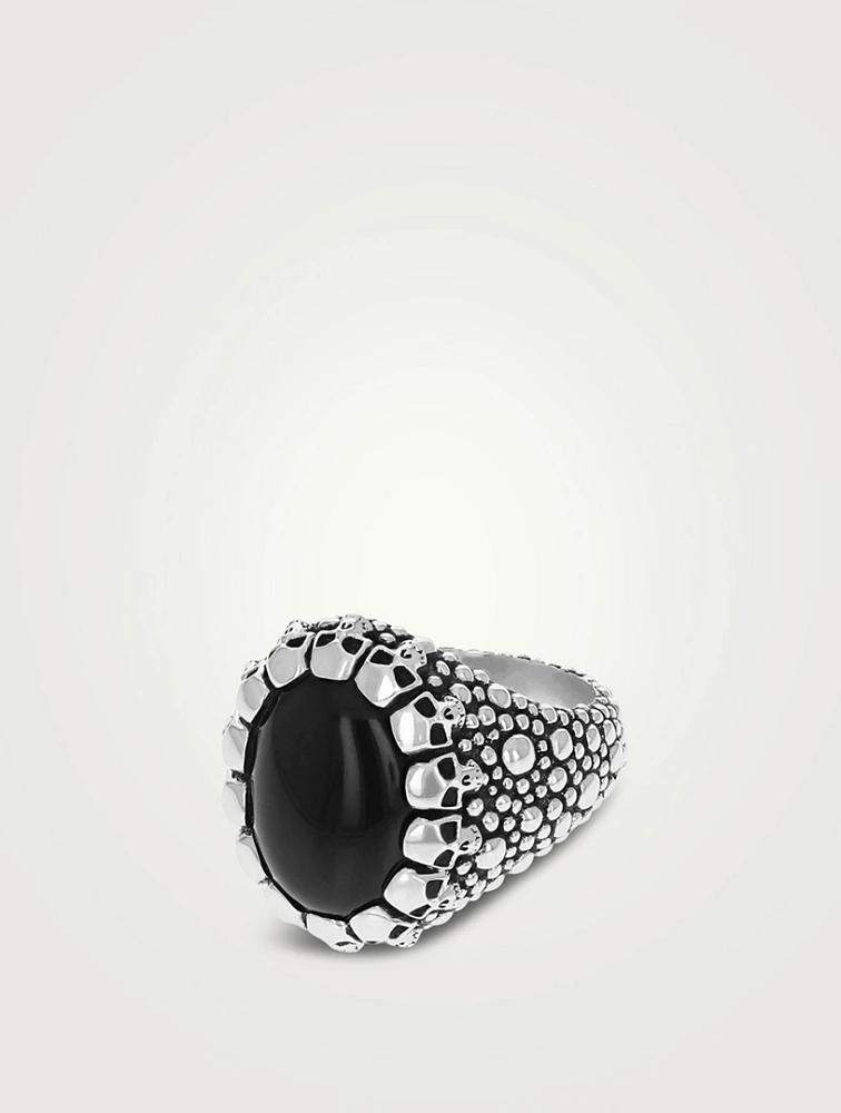 Silver Sting Ray Texture And Skull Ring