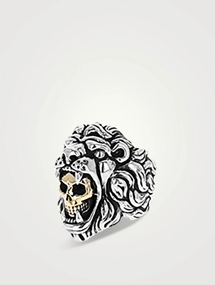 Silver And Gold Alloy Lion Skull Ring