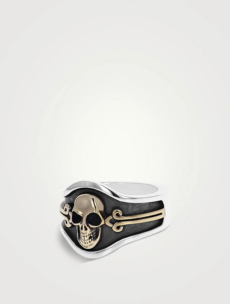Silver And Gold Alloy Skull Cigar Band Ring