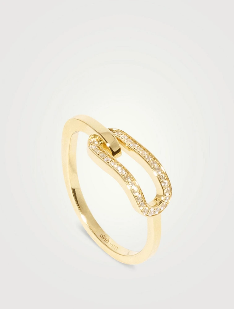 Small Maillon 18K Gold Ring With Diamonds