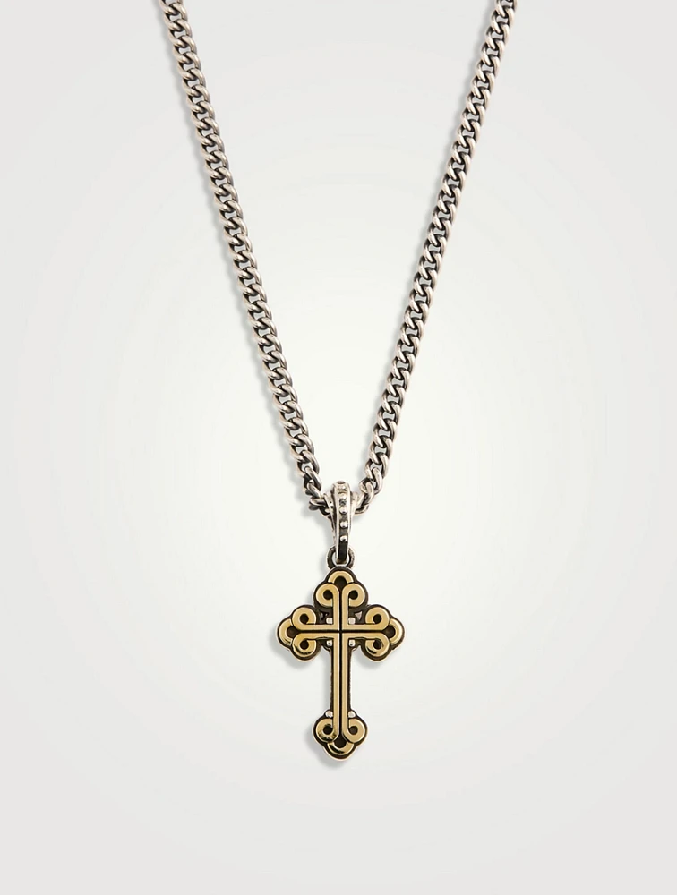 Small Silver Alloy Traditional Cross Frame Pendant Necklace