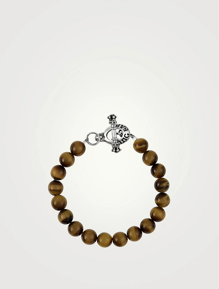 Brown Tiger Eye Bead Bracelet With Silver Toggle Clasp
