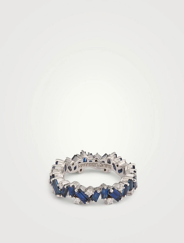18K White Gold Frenzy Dark Blue Sapphire Eternity Band