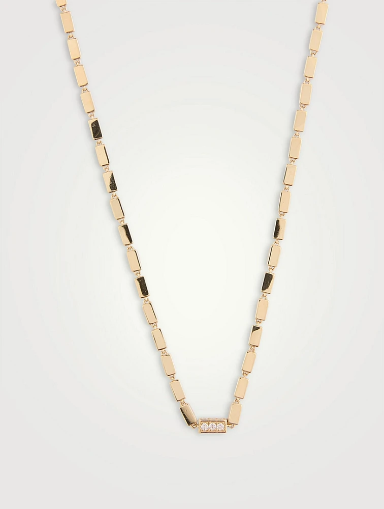 18K Gold Block-Chain Single Pavé Diamond Thick Necklace