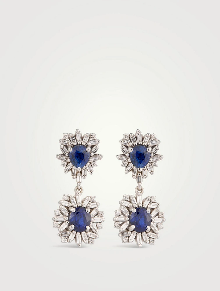One Of A Kind 18K White Gold Earrings With Sapphire And Diamonds