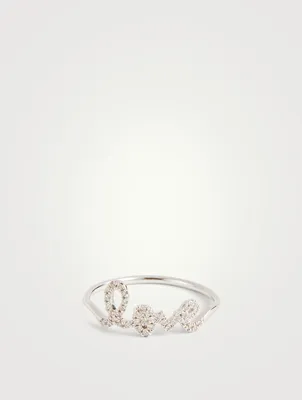 14K White Gold Love Ring With Diamonds