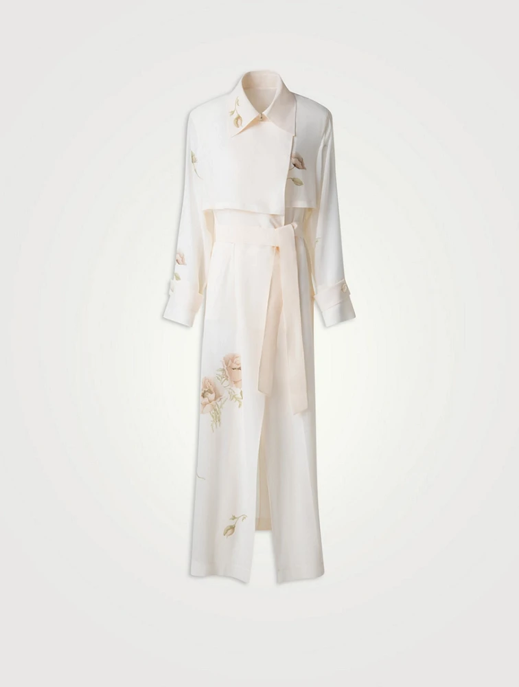 Haider Belted Silk Trench Coat Floral Print