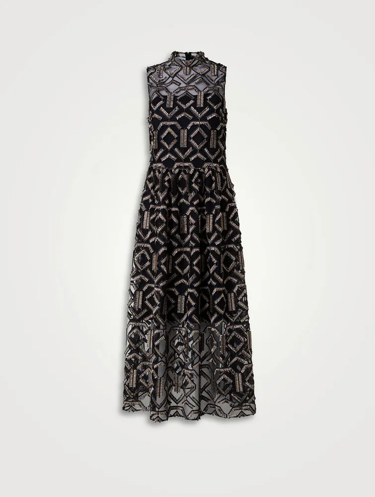 Embroidered Tulle Midi Dress