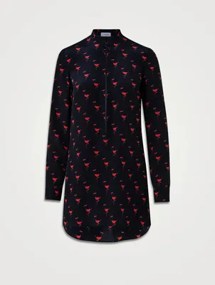Silk Tunic Blouse Flamingo Print