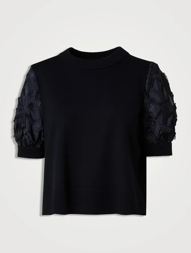 Fringe-Sleeve Wool Sweater
