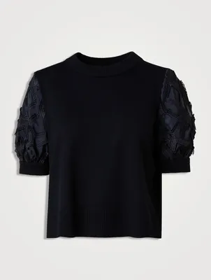 Fringe-Sleeve Wool Sweater