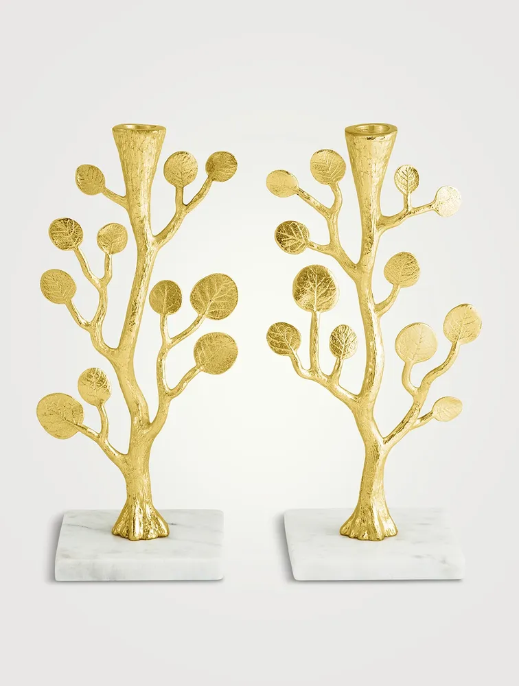 Set of Two Botanical Leaf Candleholders