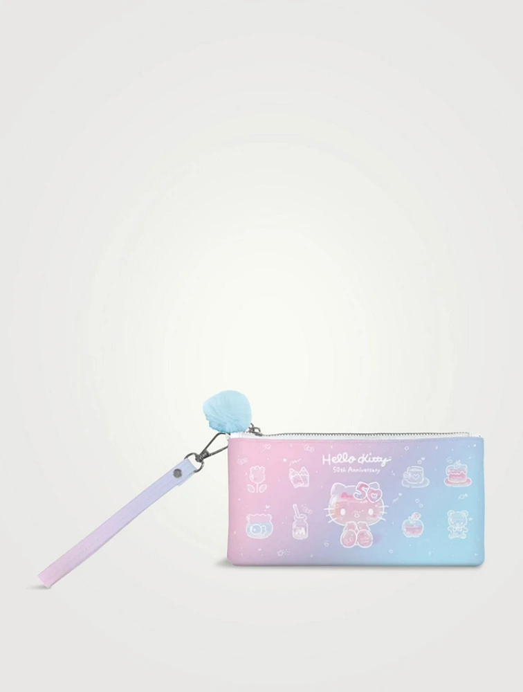 Hello Kitty 50th Anniversary Pencil Pouch With Wrist Strap And Decorative Pull
