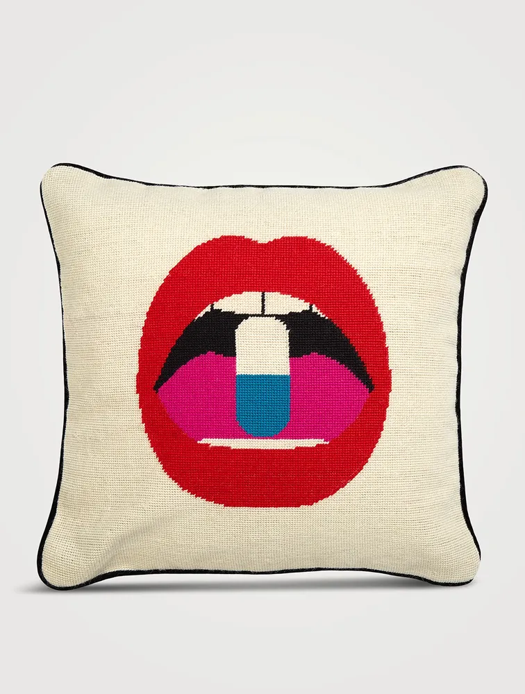 Lips Full Dose Needlepoint Throw Pillow