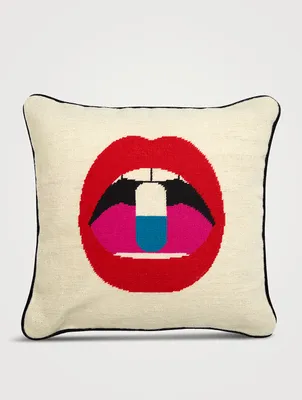 Lips Full Dose Needlepoint Throw Pillow