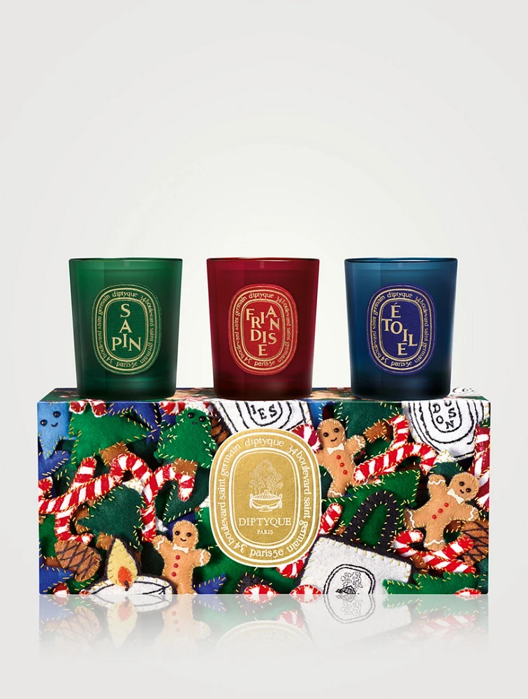 Sapin (Pine Tree), Friandise (Sweet Treat), Étoile (Star) - Set of 3 Small Candles