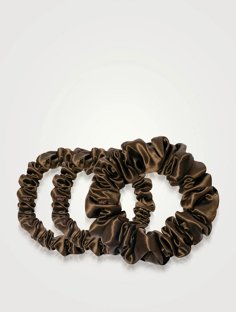 Pure Silk Assorted Scrunchies - Dark Brown