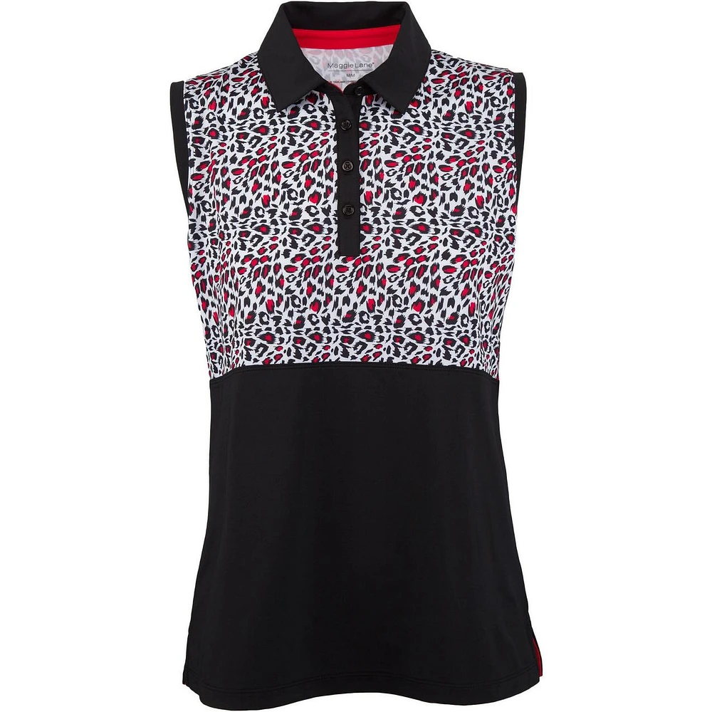 Womens Sleeveless Colour Block Animal Print Polo