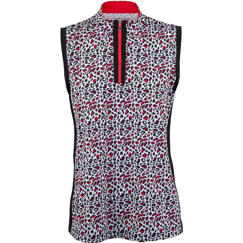 Womens Sleeveless Solid Mock Neck Polo