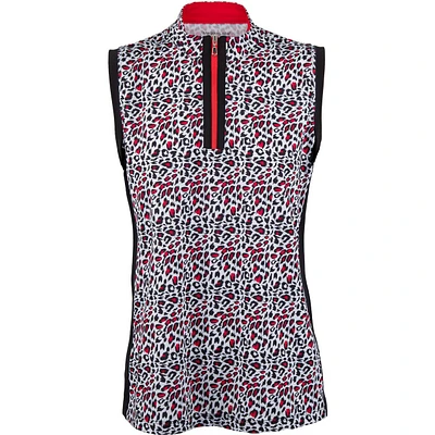 Womens Sleeveless Solid Mock Neck Polo
