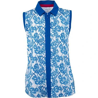 Womens Sleeveless Floral Print Centre Placket Polo