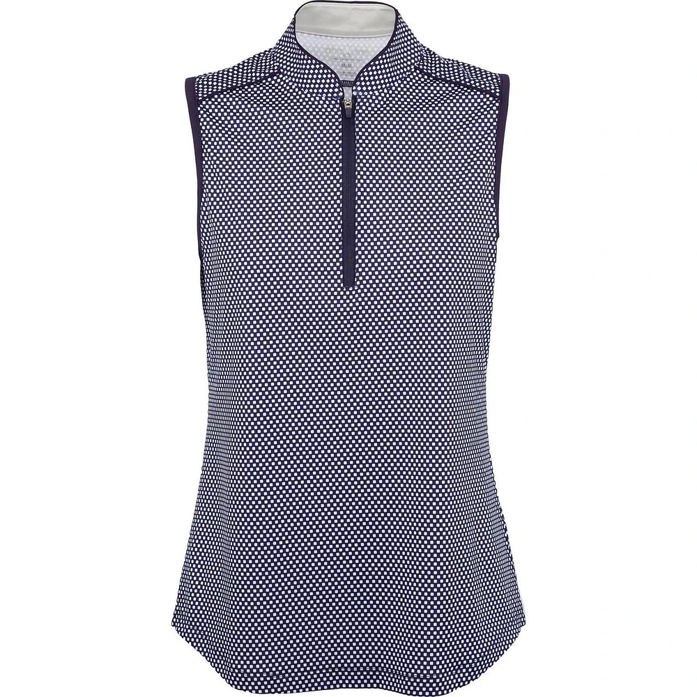 Womens Sleeveless Microdot Print Mock Neck Top