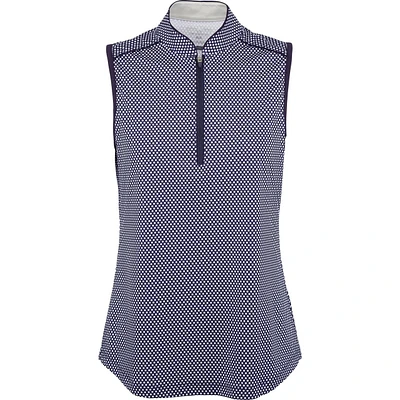 Womens Sleeveless Microdot Print Mock Neck Top