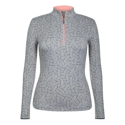 Women's Athens Printed UPF 50 Quarter Zip Long Sleeve Mock Top