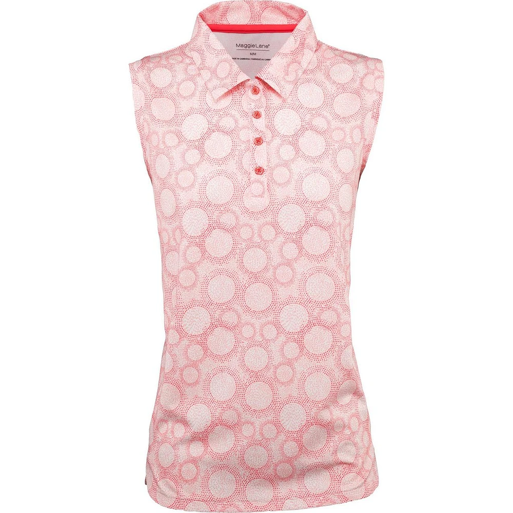 Women's Printed Circle Dot Curved Hem Sleeveless Polo