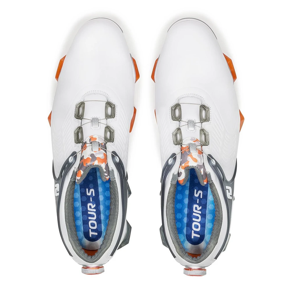 Men's Tour S Boa Spiked Golf Shoe - WHITE/GREY/ORANGE